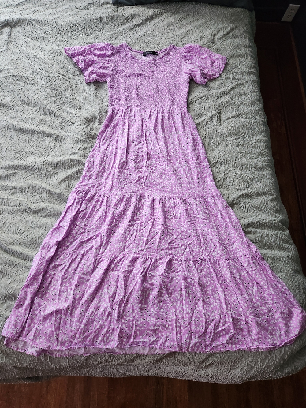 Lilac Floral Tiered Maxi Dress with Puff Sleeves - Women